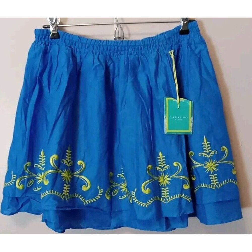 Calypso St Barth X Target Blue Green Embroidered Tiered Woven Skirt Size M